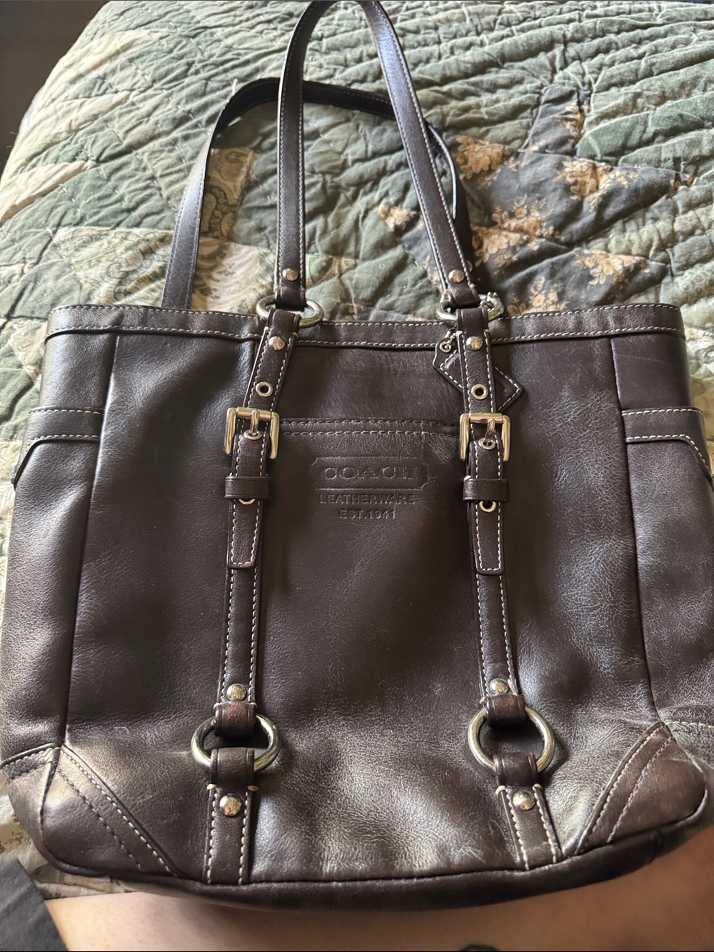 Coach Dark Brown Leather East west Legacy Buckle Tote Y2K
